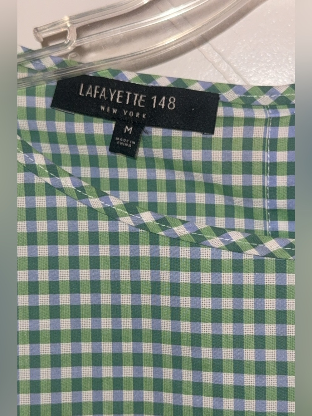 Lafayette 148 New York Margarita Ithaca Gingham Mini Check green blue Blouse Med - Picture 4 of 9